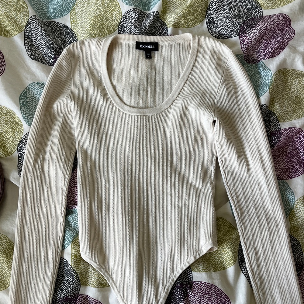 Express Cream Ribbed Bodysuit